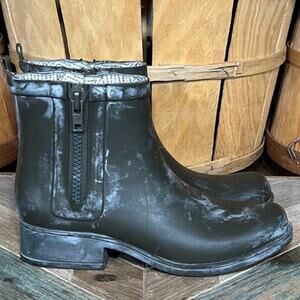 Lucky Brand Rhandi Green Rubber Waterproof Pull-On Zip Rain Boots Women Size 9